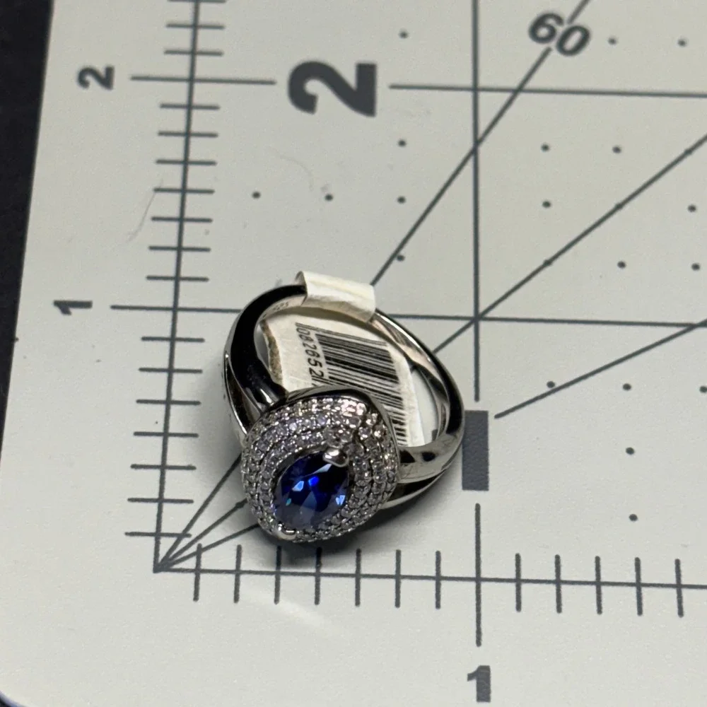 New 925 Sterling Silver Blue CZ Halo Ring Marquise Size 7 NOS $199 Sim. Sapphire